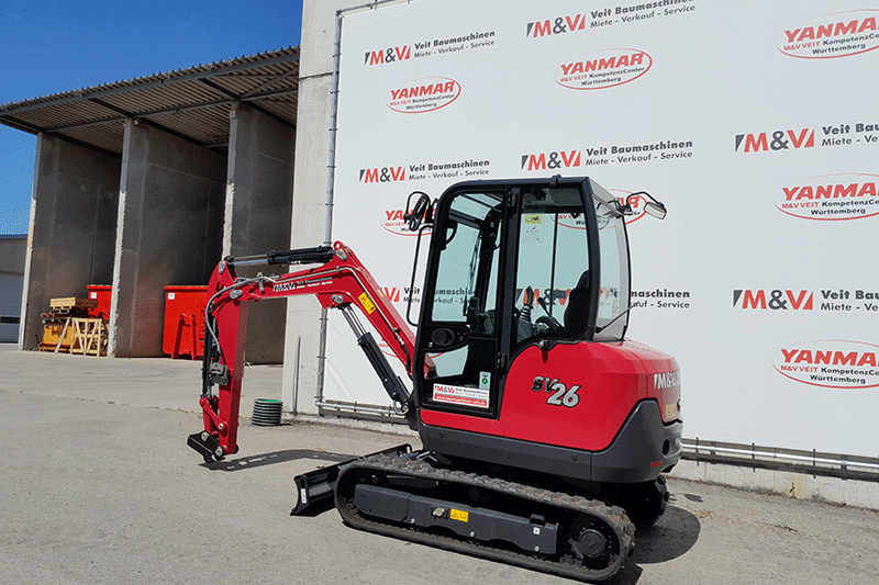 Yanmar SV26 Minibagger mieten – zuverlässiger 2,6-t Minibagger für Baustellen, Garten- und Landschaftsbau sowie enge Einsatzbereiche