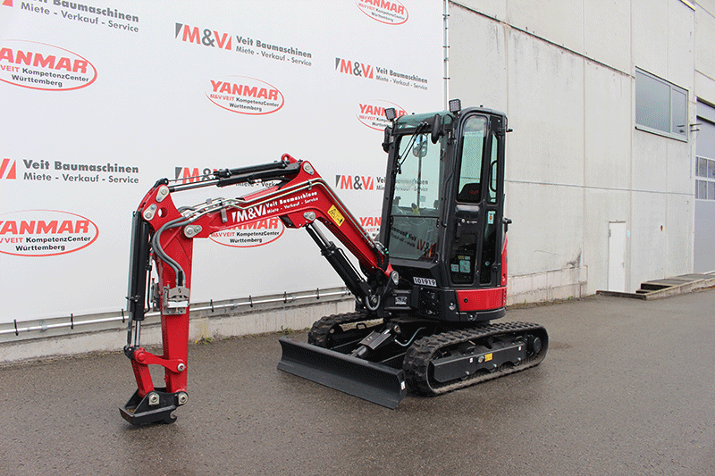 Yanmar VIO 26-6 Nullheck-Minibagger im Einsatz auf der Baustelle – kompakte Bauweise für präzise Erdarbeiten auf engen und innerstädtischen Baustellen