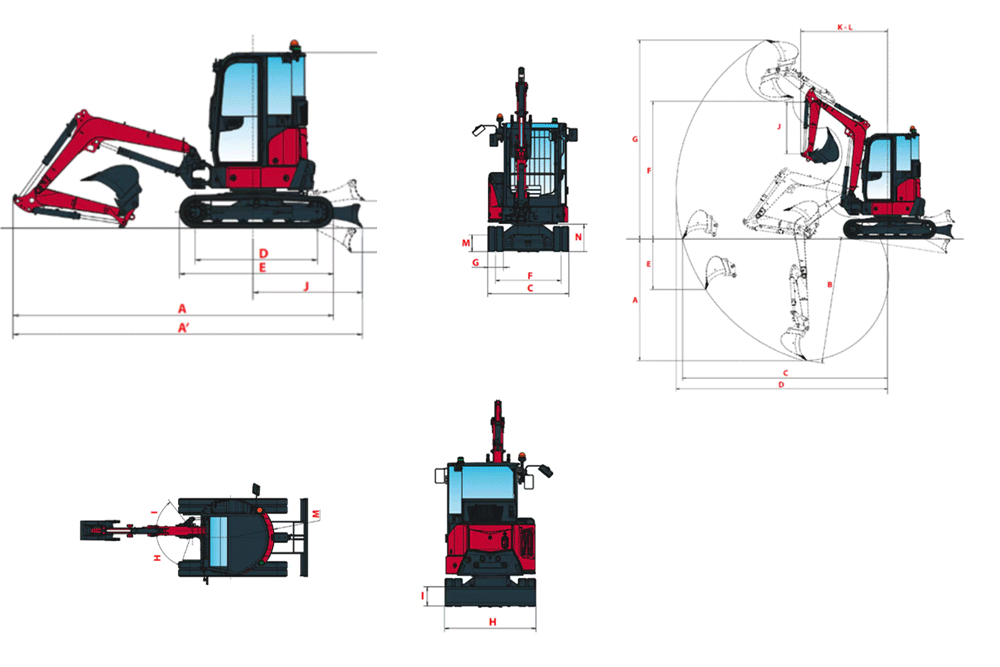 Abmessungen des Yanmar Vio 33-7 Minibaggers 3,3 t – kompakte Maße für präzise Arbeiten im Garten- und Landschaftsbau sowie Asphaltbau auf engen Baustellen