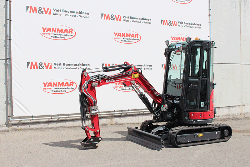 Yanmar VIO 23-6 Nullheckbagger im Einsatz auf der Baustelle – kompakte Bauweise für präzise Erdarbeiten auf engen Baustellen und im innerstädtischen Bereich