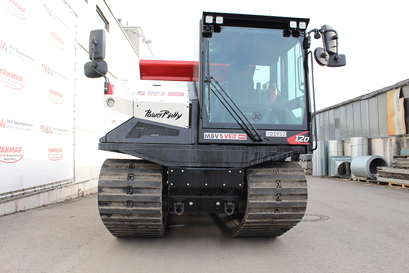 Frontansicht des PowerBully 12 D Kettendumpers – leistungsstarker Kettendumper mit stabiler Konstruktion für den professionellen Einsatz auf Baustellen