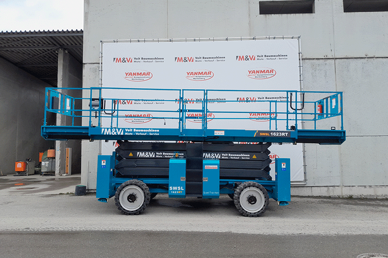 Ausziehbare Plattform der Sunward SWSL1623 RT Diesel-Scherenbühne – zusätzliche Reichweite und sicheres Arbeiten in der Höhe