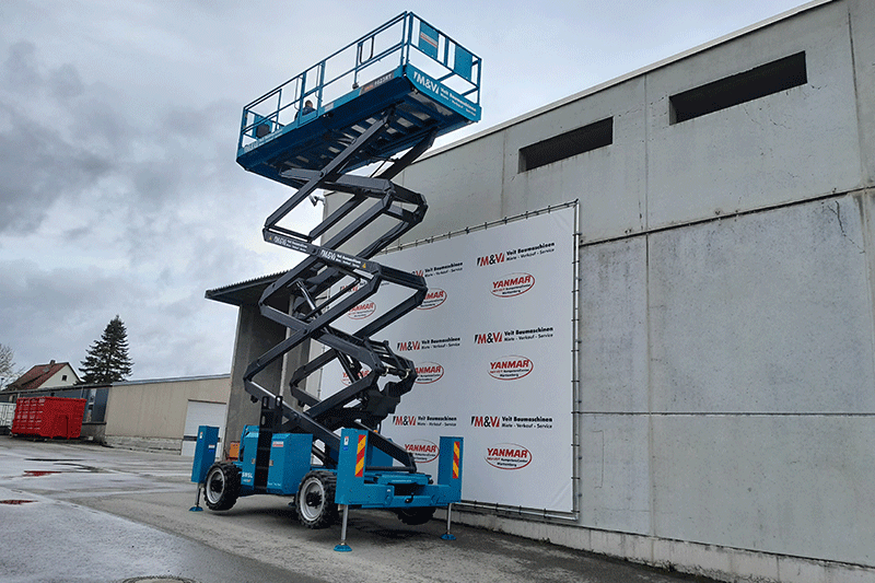 Sunward SWSL1623 RT Diesel-Scherenbühne im Baustelleneinsatz – sichere und leistungsstarke Arbeitsbühne für Arbeiten in großer Höhe