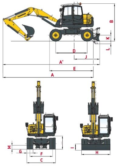 Abmessungen des B110W Mobilbaggers