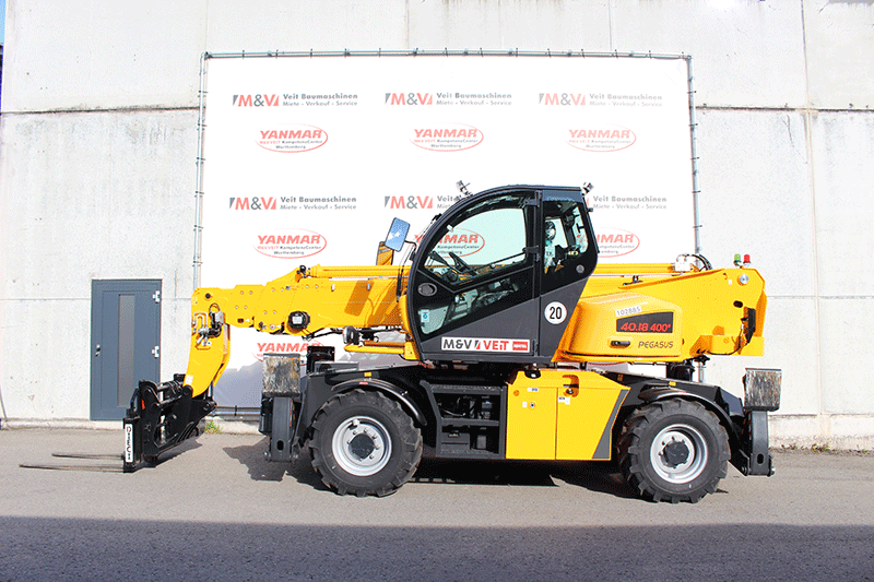 Dieci Pegasus 40.18 Teleskoplader in Seitenansicht mit leistungsstarkem Teleskopausleger auf der Baustelle