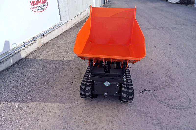 Heckansicht des Cormidi C13.85 HI Kettendumper auf der Baustelle – robuster Kettendumper mit stabilem Raupenfahrwerk, hoher Wendigkeit und leistungsstarkem Antrieb für Materialtransport im Erd- und Landschaftsbau