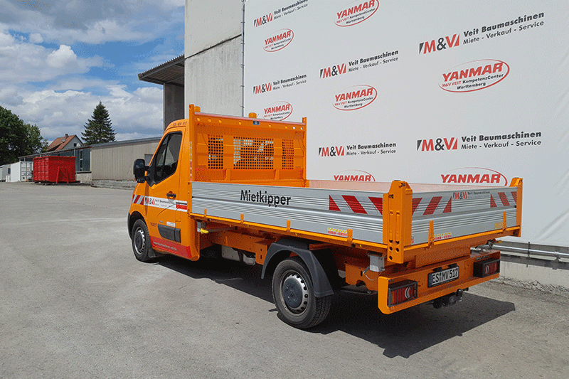 Opel Movano Kipper zur Miete, ideal für Transport- und Kipparbeiten auf der Baustelle, zuverlässig, vielseitig einsetzbar und sofort verfügbar