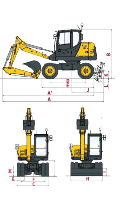 Abmessungen des B75W von Yanmar