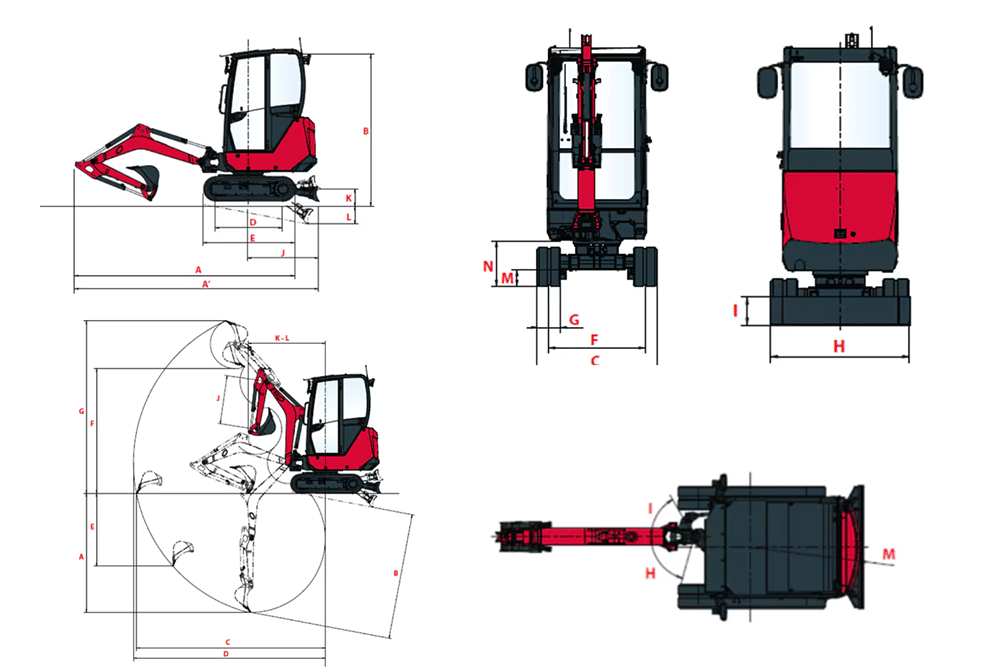 Daten des SV19VT Minibaggers von Yanmar