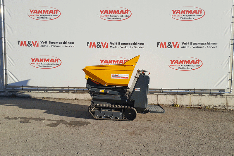 Seitenansicht des Bergmann C 901 Hochkipper Elektrodumpers mit kompakter Bauweise und Hochkippmulde für den flexiblen Baustelleneinsatz