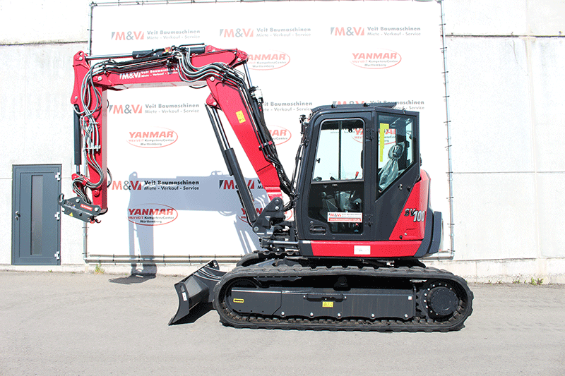 Seitenansicht des Yanmar SV100-7 2PB Kettenbaggers mit OQ45