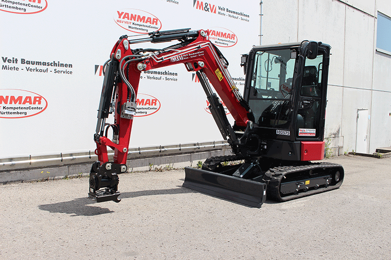 Yanmar Vio 33-7 Minibagger mit Powertilt zur Miete – kompakte, leistungsstarke Maschine für den professionellen Einsatz auf der Baustelle