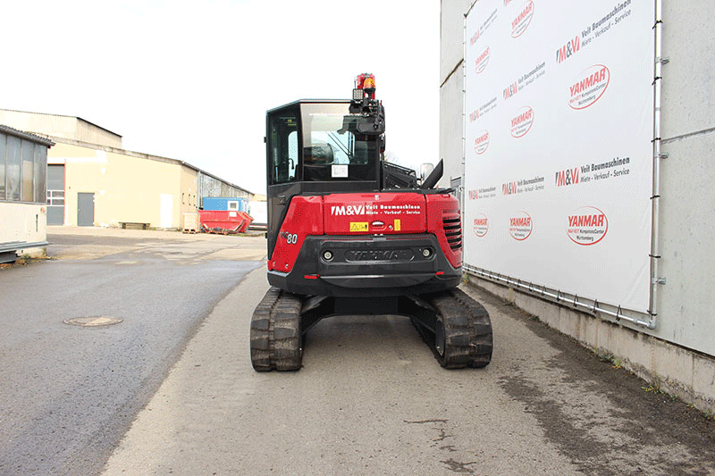 Yanmar ViO 80-2 PB Bagger – Heckansicht mit kompaktem Kurzheck-Design