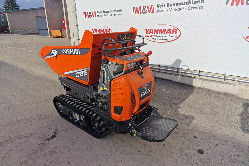 Cormidi C13.85 HI Kettendumper mieten für Baustellen im Hoch- und Tiefbau – kompakter Raupendumper mit hoher Nutzlast, hydrostatischem Antrieb und starker Traktion für effizienten Materialtransport auf engem Raum