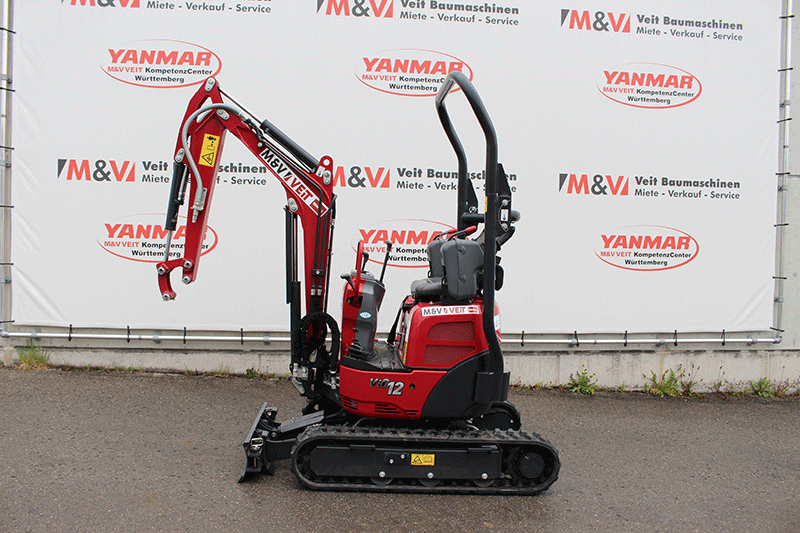 „Seitenansicht des Yanmar Vio 12 Minibaggers mit kompletter Maschinenkontur“