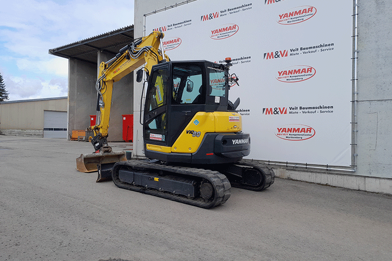 Yanmar ViO 80-2PB mit Powertilt mieten – flexibler Kurzheckbagger für Erdarbeiten, Tiefbau und anspruchsvolle Baustelleneinsätze