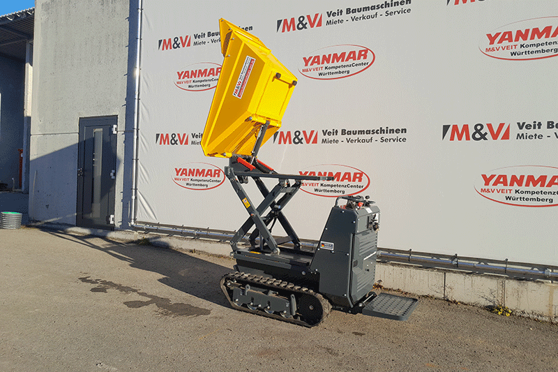 Der Bergmann C 901 Hochkipper Elektrodumper zur Miete – ideal für emissionsfreies Arbeiten im Innen- und Außenbereich.