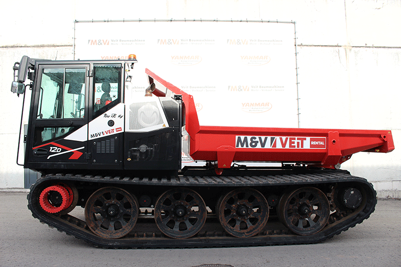 Seitenansicht des PowerBully 12 D Kettendumpers – robuster Kettendumper mit Mulde und Kettenfahrwerk für den professionellen Einsatz auf Baustellen