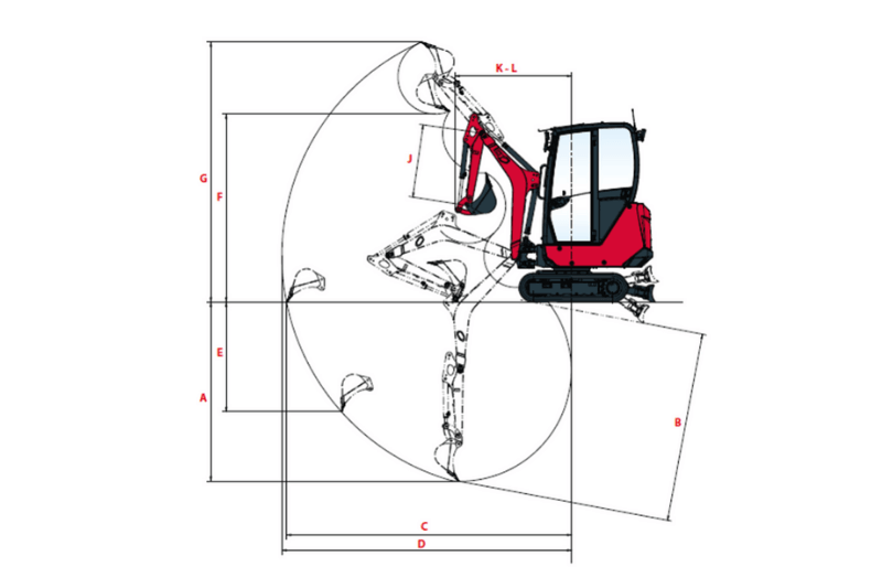 Zeichnung des SV19VT Minibaggers von Yanmar