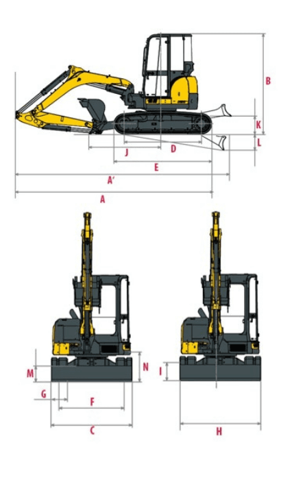 Abmessungen des ViO57-6A von Yanmar