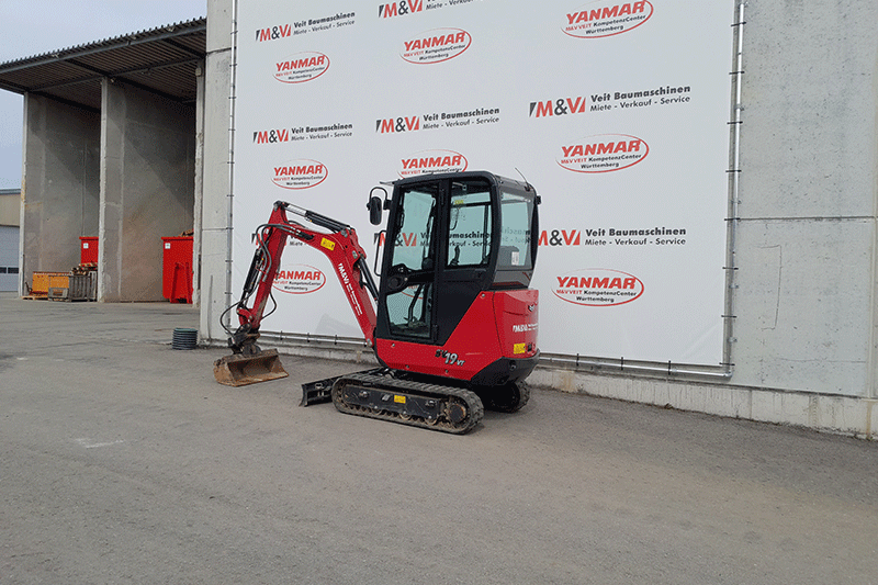 Yanmar SV 19 Minibagger mieten – kompakte Bauweise, hohe Wendigkeit und ideal für Erdarbeiten auf kleinen bis mittleren Baustellen